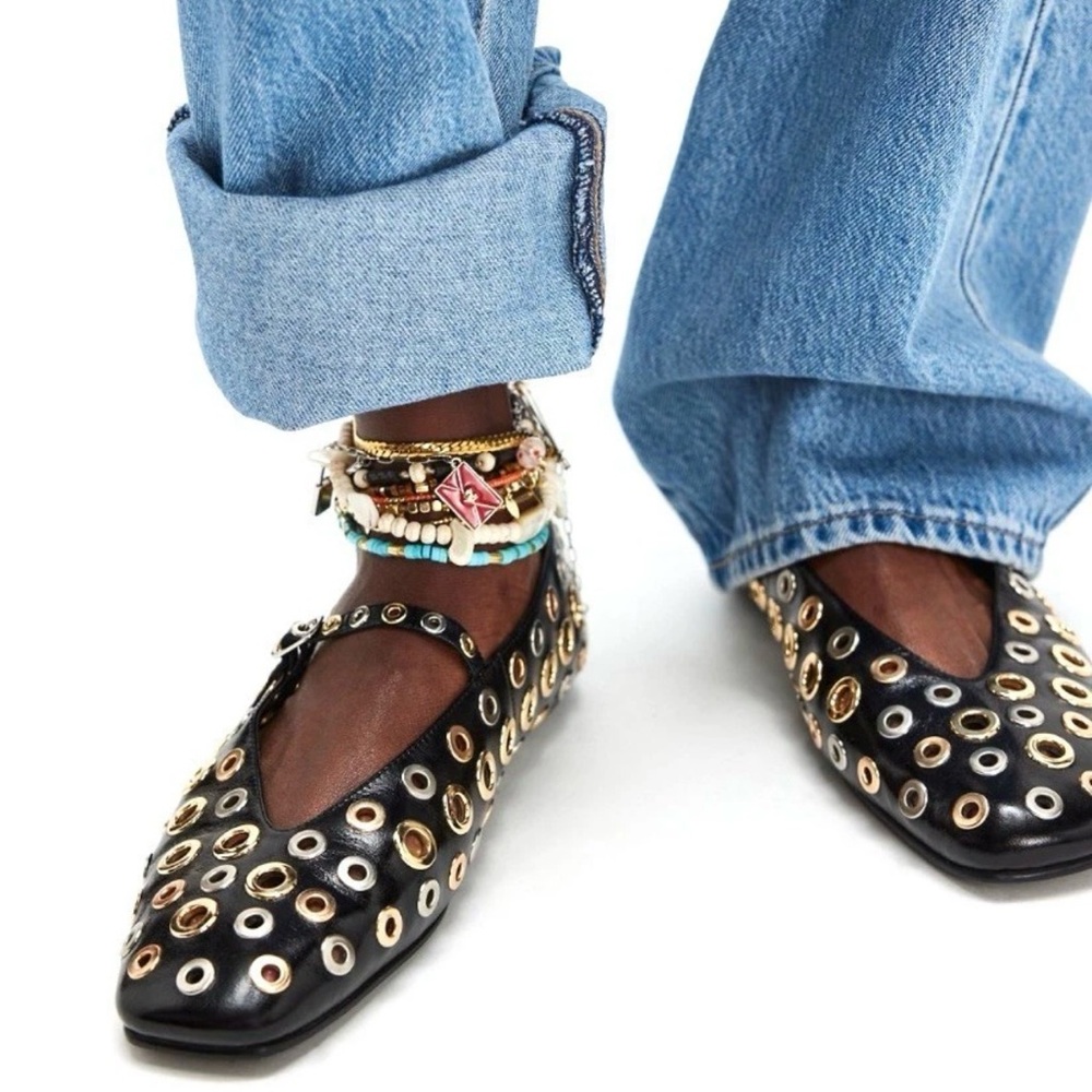 Free People Jeffrey Campbell Italian Summer Mary Janes Silver Gold Eyelets